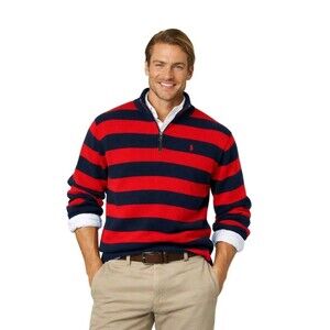 Vintage Polo Ralph Lauren Rugby Striped 1/4 Zip Pullover Sweatshirt XL Oversized